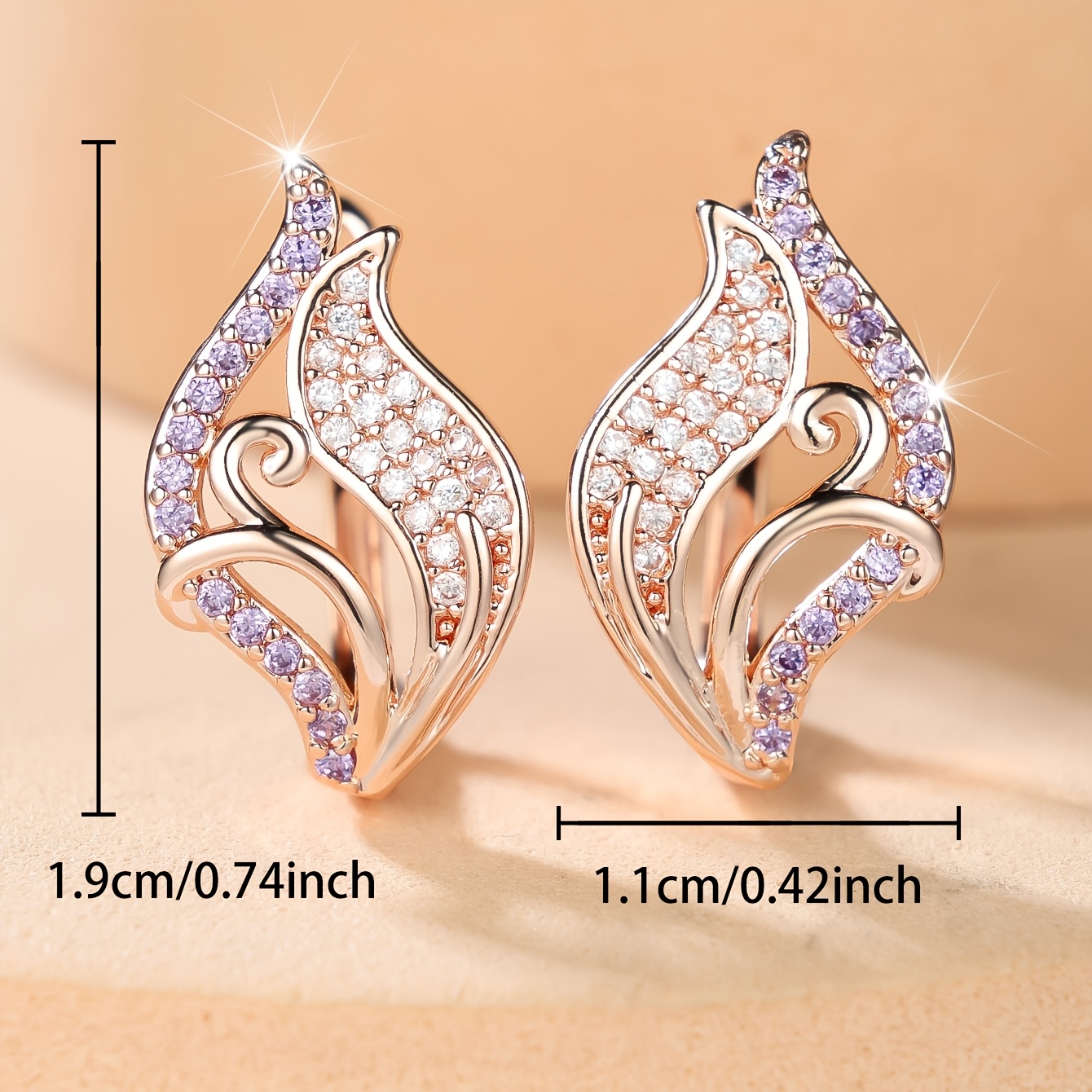 Women's Two-Tone Cubic Zirconia Hollow Flame Scroll Ear Cuffs
